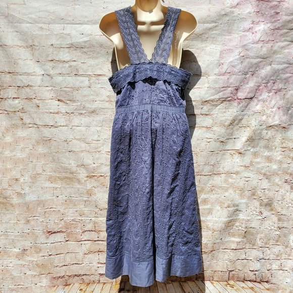 Y2K Abercrombie and Fitch Gray / Blue Lace Eyelet Midi Dress Size 10 / 12 - Picture 3 of 7